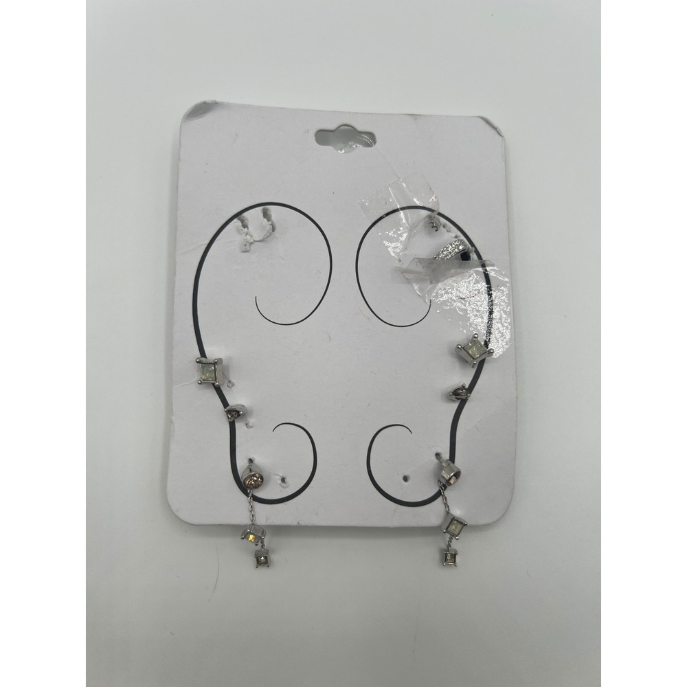 Silver Tone Faux Opal and Crystal Earring Set with Ear Cuff 4 Pairs plus Cuff